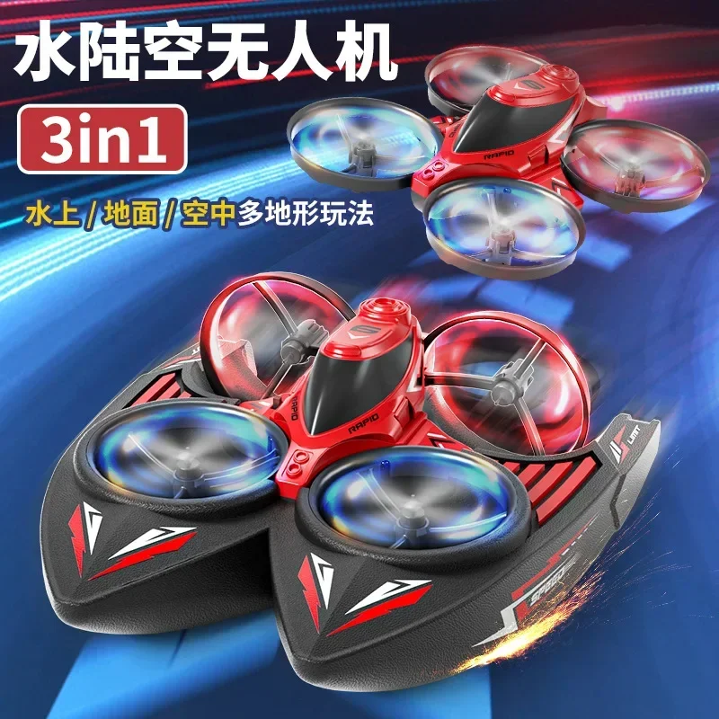 RC Plane Drone, Children's RC Airplane, Heliopter, Boys' Toy, Water Land Air Three in One Remote-controlled Car,Boat Flying Toys