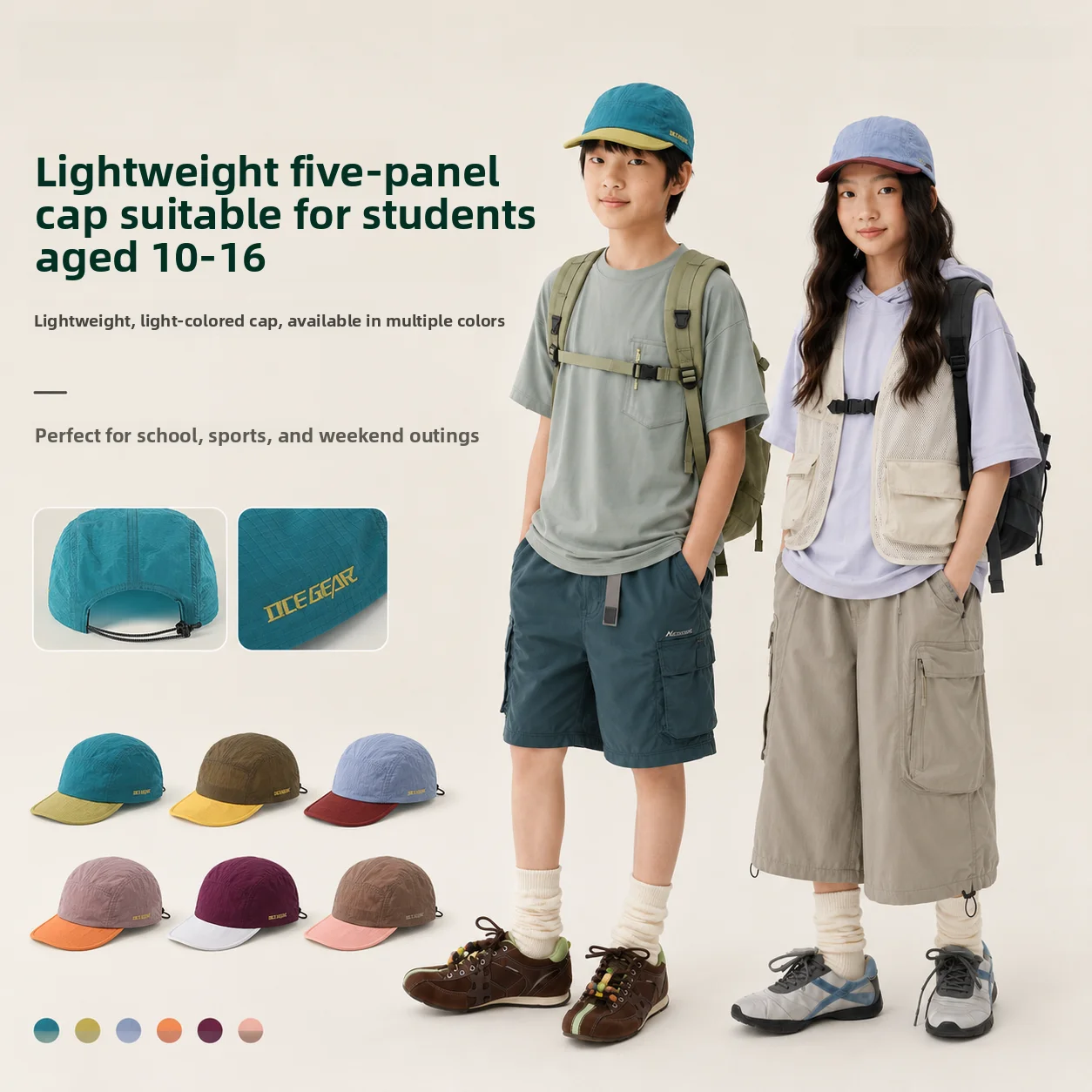 oce-gear-outdoor-five-piece-hat-quick-dry-sun-protection-foldable-short-brim-cap-for-students-ages-14-17