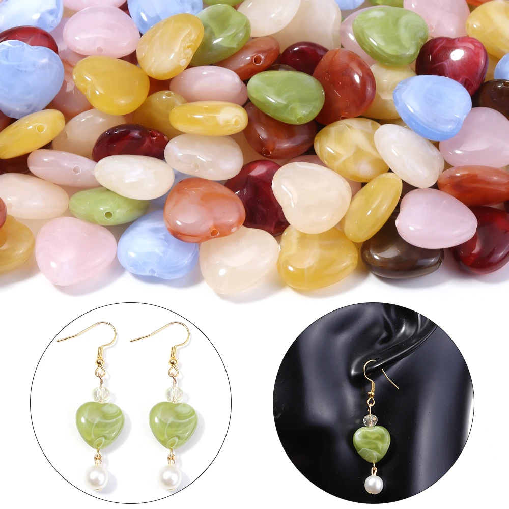 30 قطعة الخرز الاكريليك مزدوجة الألوان ثقب مستقيم على شكل قلب حبة فضفاض خزر عازل لصنع المجوهرات عقد دي اي واي سوار ﻿