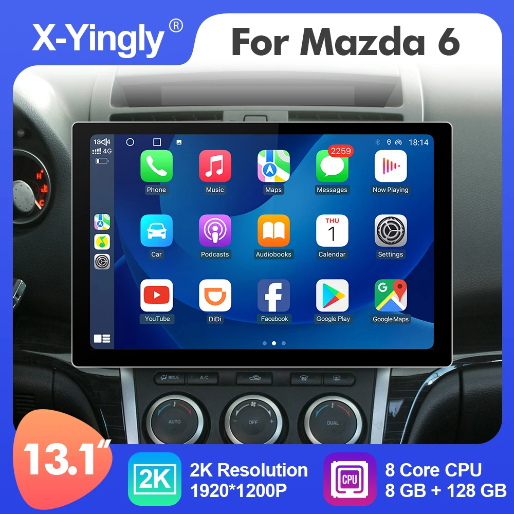 Car Multimedia Stereo Radio Player 2K 13.1 Inch Android 12 For Mazda 6 2009-2015 GPS 8 Core Carplay 4G WiFi