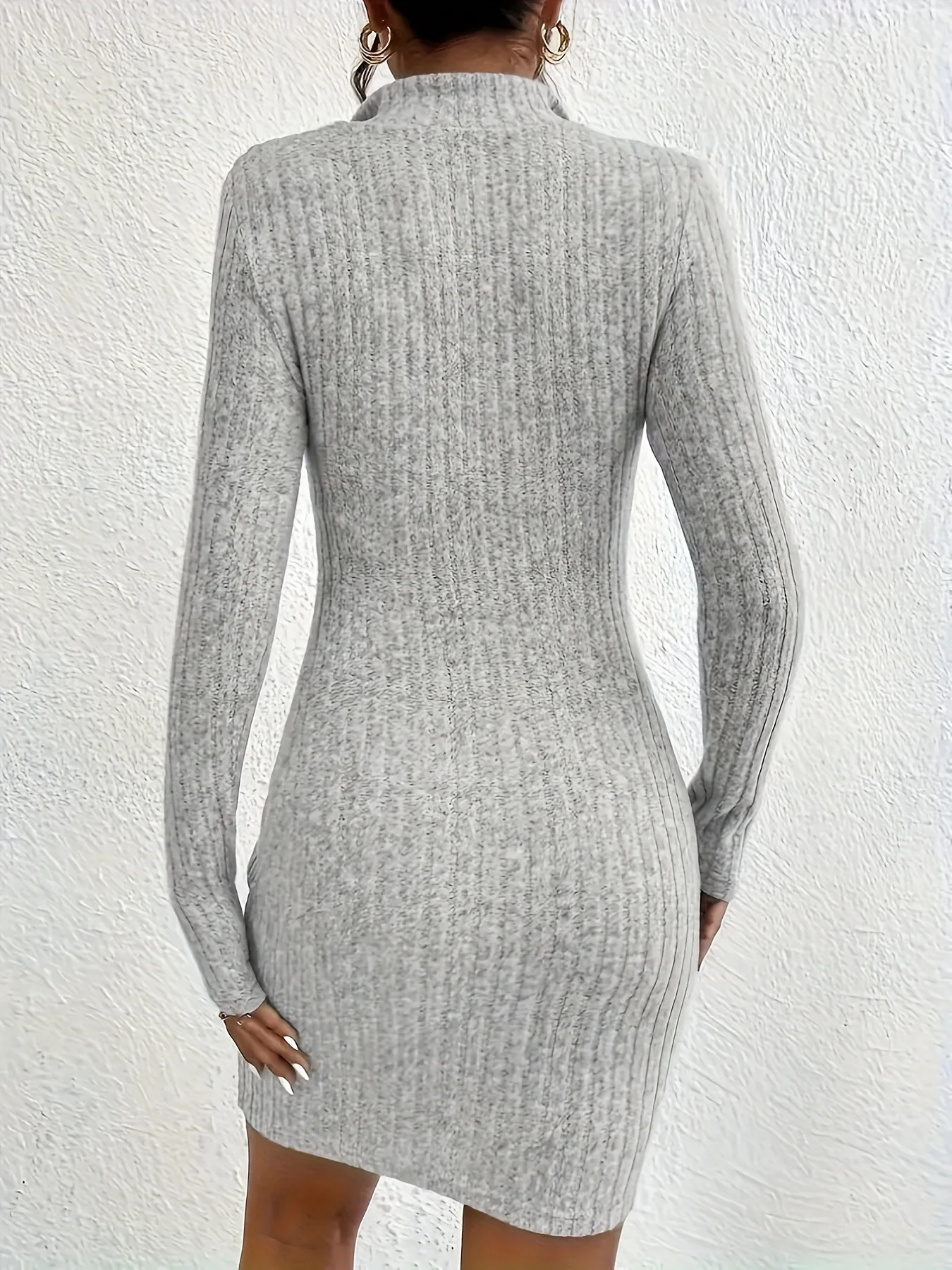 2026 Autumn Winter New Solid Color Sweater Vertical Pit Strip Women's Dress Fashion Slim Slim Zipper Lapel Hip Dress Female