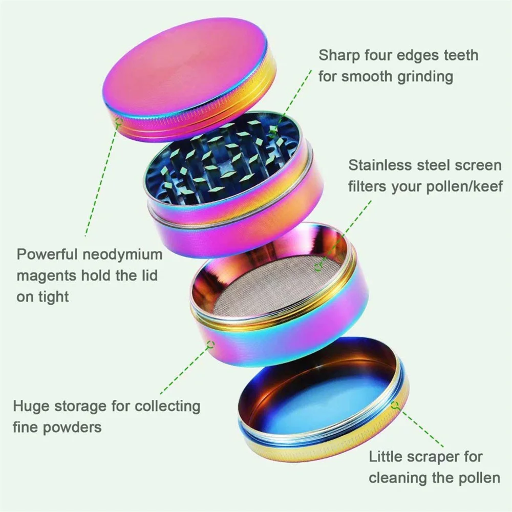 Zinc Alloy Metal Herb Grinder Tobacco Herbal Smoke Shredder Spice Mill Rainbow With Magnetic Lid Smoking Accessories