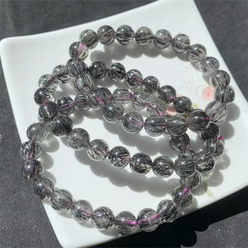 8.5MM Natural Black Hair Quartz Bracelet Handmade Women Healing Gemstone Crystal Strand Bangles Lovers Girlfriend 1PCS 9/10MM