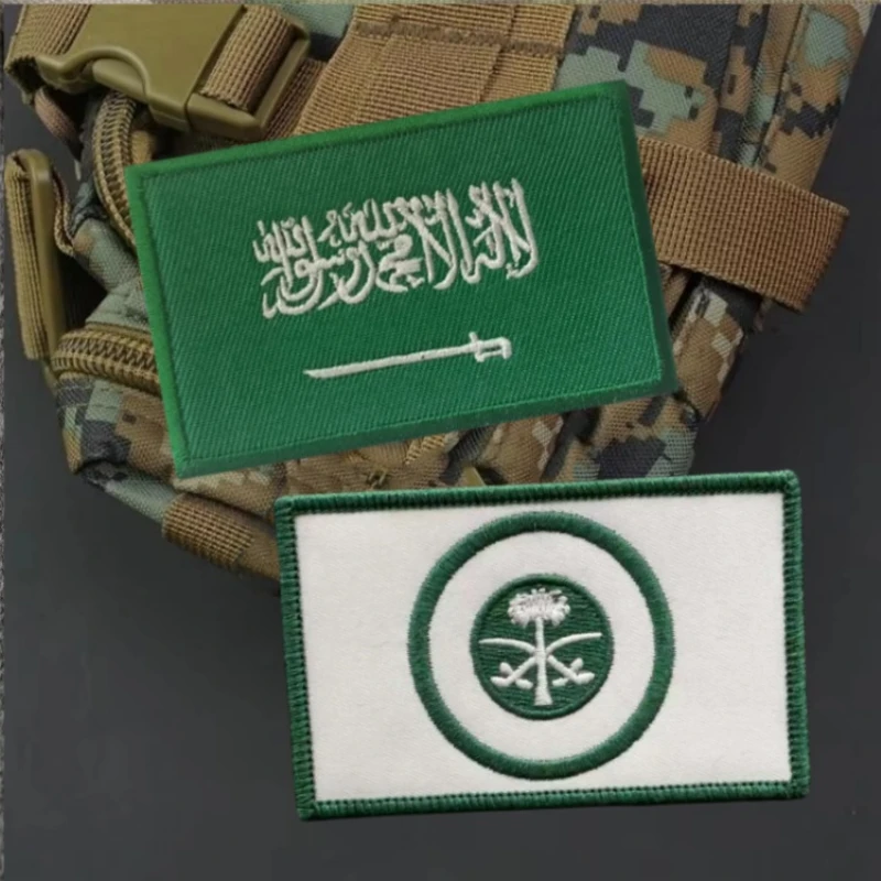 Saudi Arabian Flag Embroidered Tactical Patches Hook and Loop Patch on Cloth Military Morale Badge Backpack Stickers Accessories