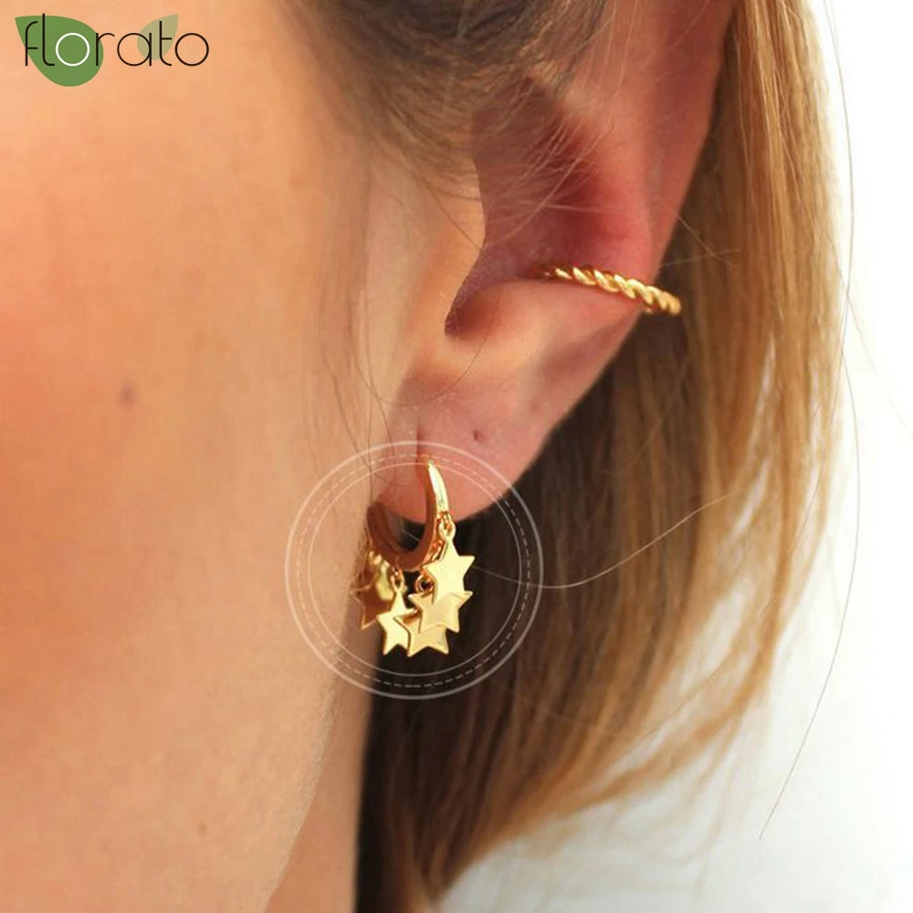 925 Sterling Silver Needle Stars Tassel Vintage Gold Earrings for Women Fashion Hoop Earrings Party High Luxury Jewelry Gifts