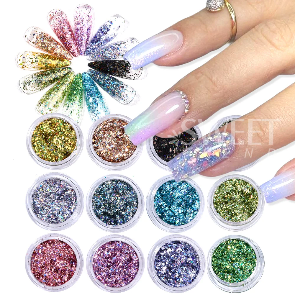SWEET TREND-12 Boxes Irregular Nail Glitter Sequins Laser Broken Flakes Palliette Shiny Party Slices Spangles DIY Manicure Decor