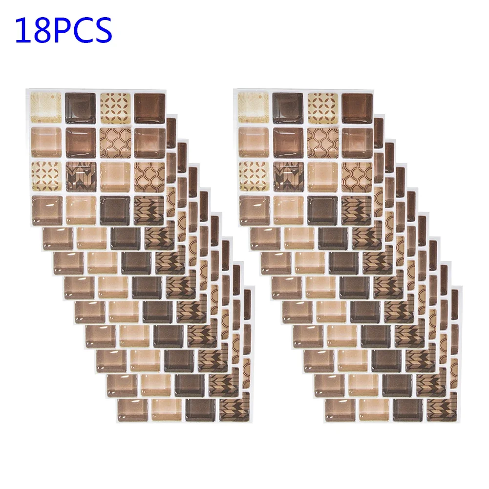 18Pcs Mosaic Wall Sticker Tile Floor Waterproof Simulation Kitchen Sticker Bathroom Home Wallpaper Non-Slip Wall Decals Decorate