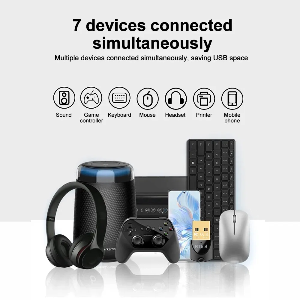 KEBIDUMEI USB Wireless Bluetooth Adapter Bluetooth 5.4 Adapter for USB Transmitter Wireless Mouse Keyboard Music Audio Receiver