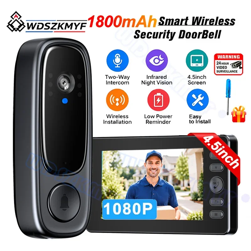 Smart 2.4G Wireless Doorbells Video Intercom Camera Inteligente Night Vision 4.5inch HD Screen For Security Home Apartment
