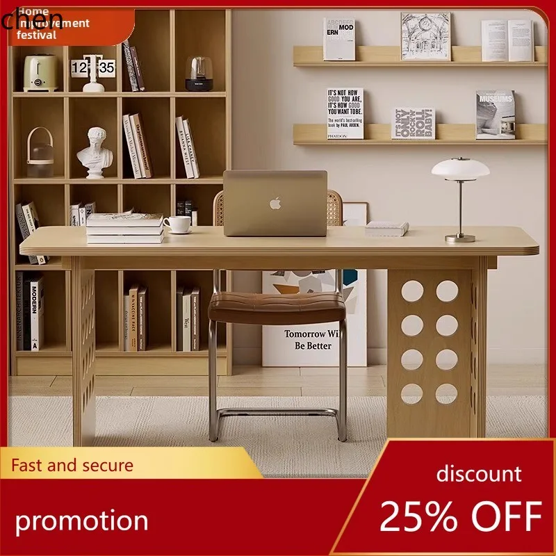 

HT Wabi-Sabi Style Desk Workbench Birch Ocean Board Bookshelf Integrated Living Room Computer Office Desk