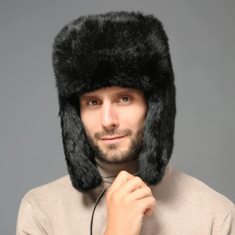 Ushanka قبعة تزلج الشتاء الروسية الدافئة واقيات الأذن فو الفراء الصياد القبعات الرجال قبعة أفخم الطيران منفذها قبعة شابكا УСНК Жenskয়া