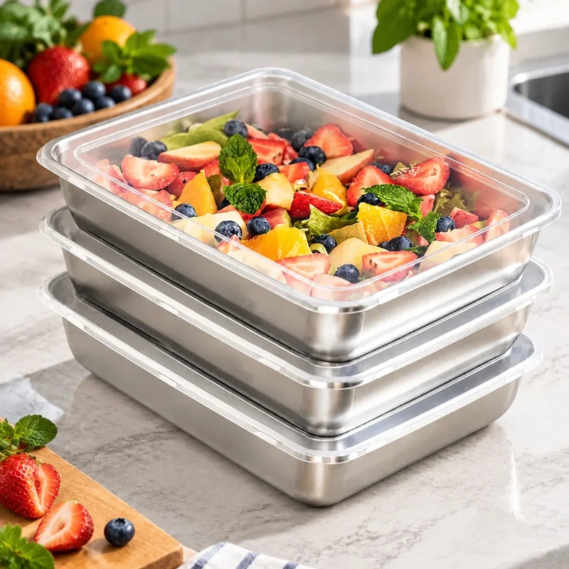 3-Piece Stainless Steel Meal Containers with Clear Lids, Leak-Proof Design for Kitchen and Outdoor Camping