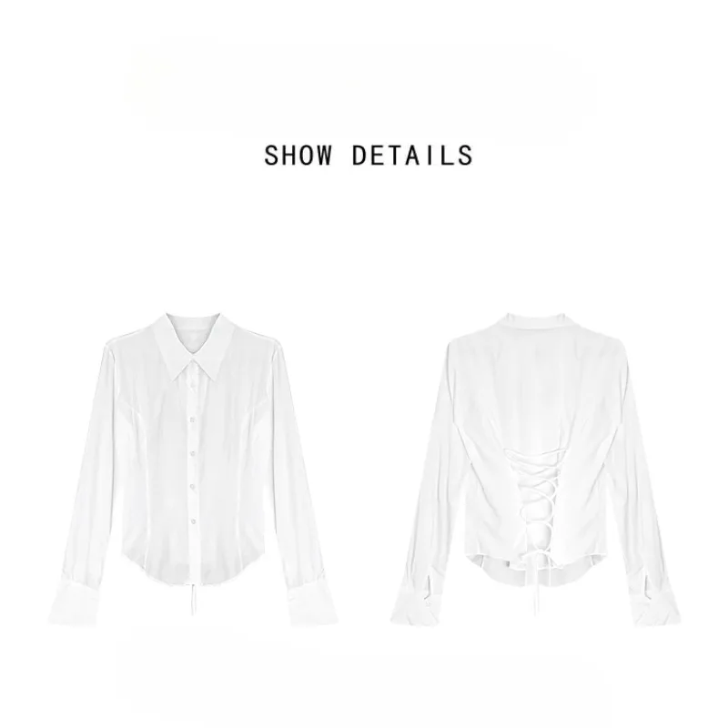 French Style Shirts Women Design Hotsweet Back Bandage Flattering Waist Slim Solid Flare Sleeve Tops Sexy Hot Girls Trendy Ins