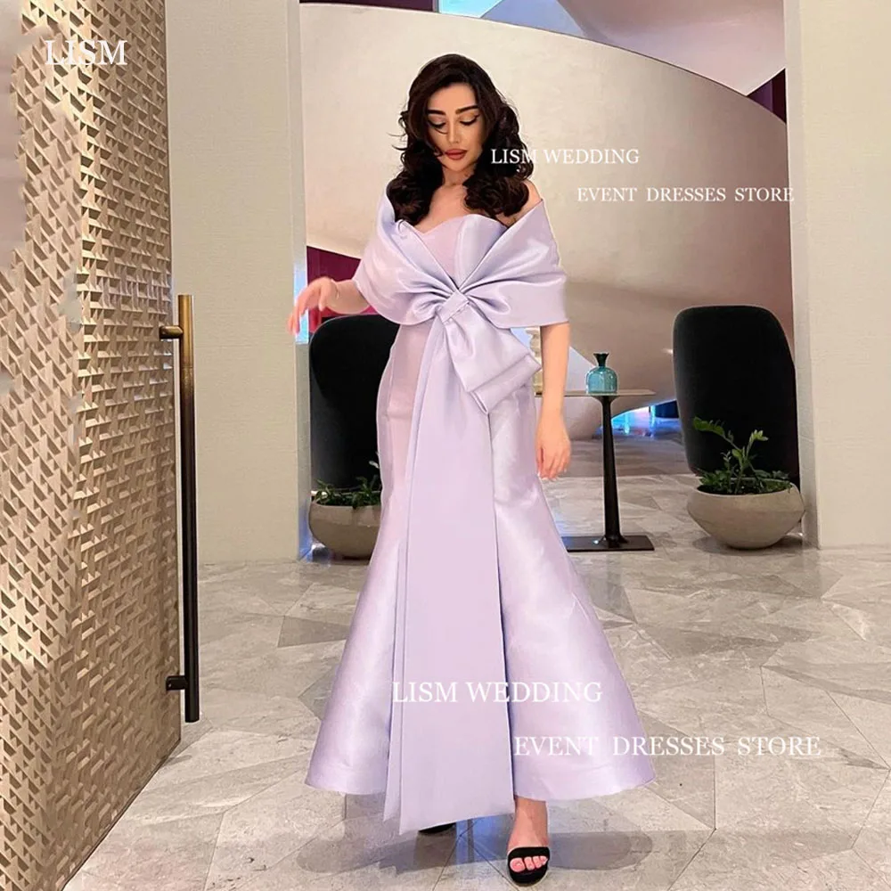 

LISM Saudi Arabic Glitter Evening Party Dresses Pale Purple Satin Sweetheart Mermaid Prom Party With Cape Gowns For Women Custom