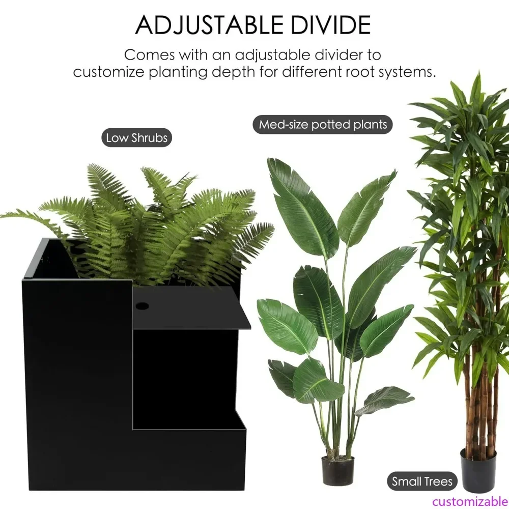 

20 Inch Cube Metal Planter Box in Black Steel with Detachable Saucer for Garden Trees, Plants, and Flowers