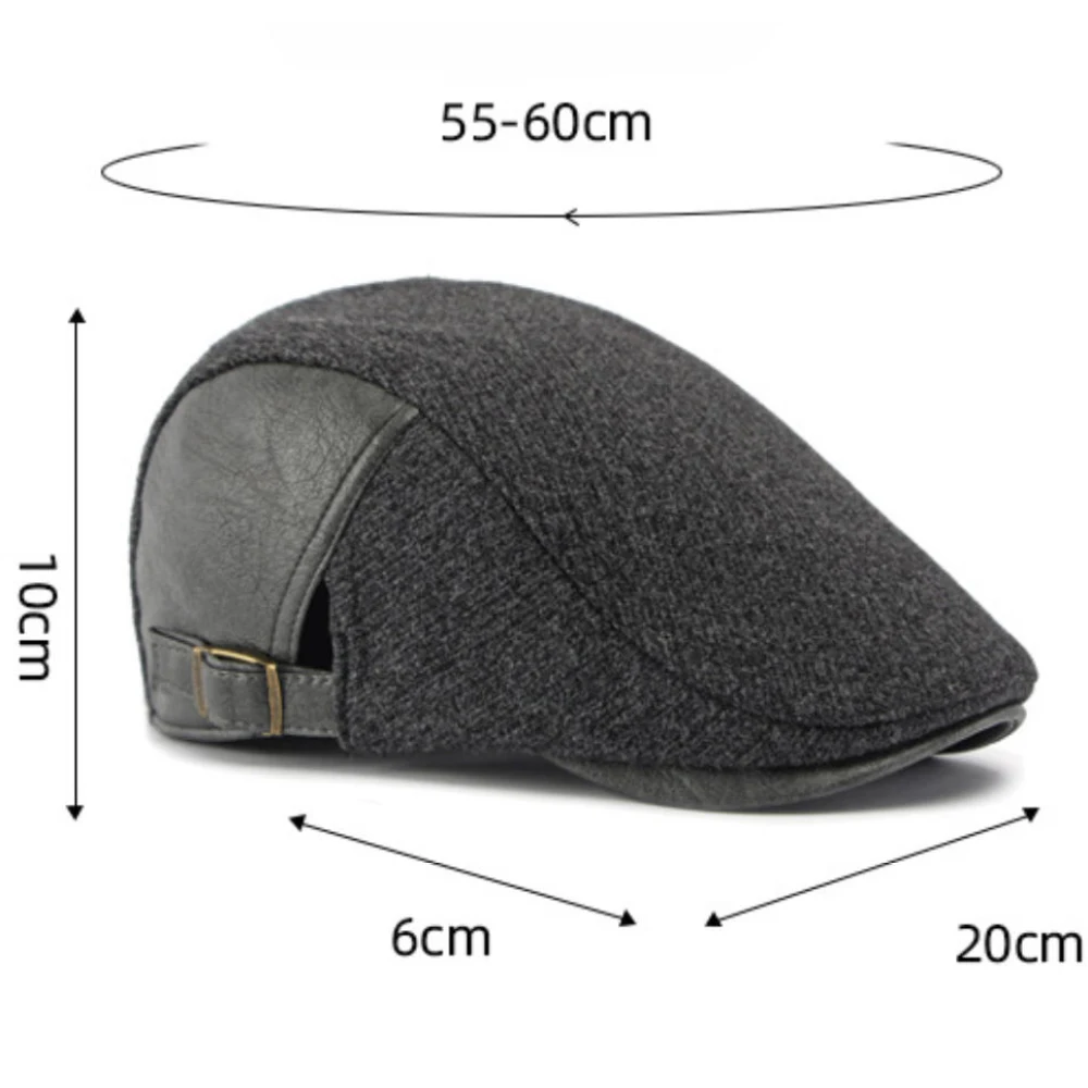 HT5152 Herren- und Damen-Baskenmütze 2026 Neue Herbst-Winter-Kappe für Männer und Frauen, Woll-Ivy-Flatcap, Künstler-Malermütze, Verstellbare PU-Leder-Baskenmütze – Detail 1