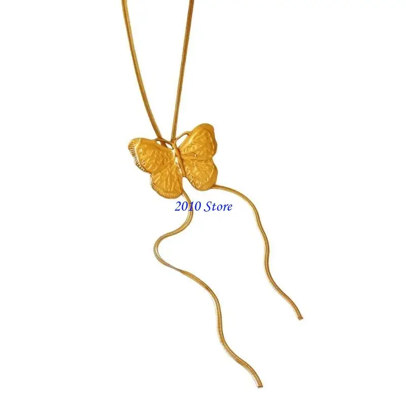 F3MF Sweater Chain Butterfly Necklace Choker Verstelbare elegante sieraden Halskain