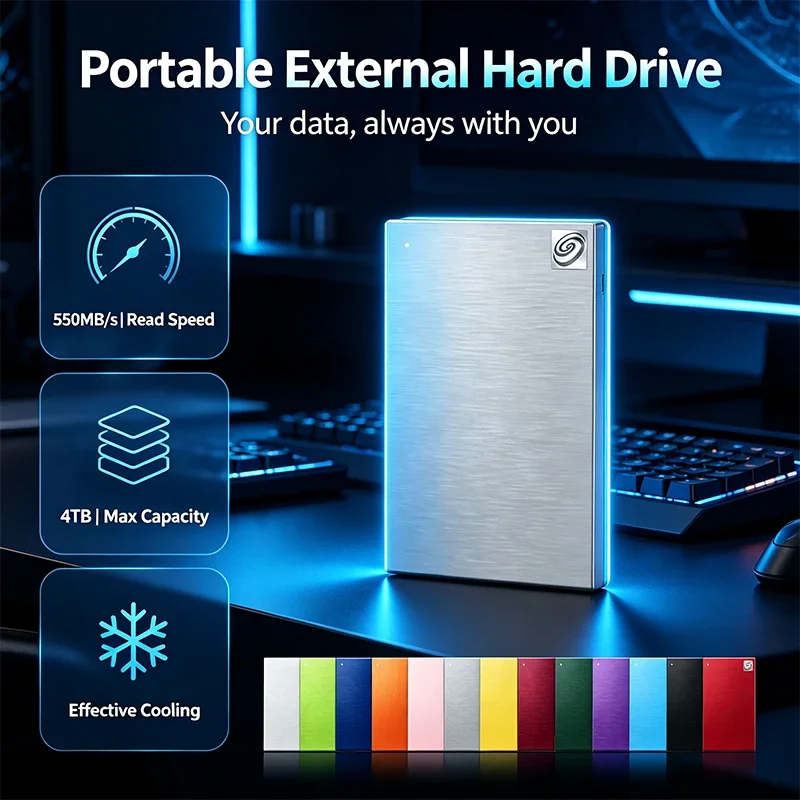 Original Portable External Gary/Red/Purple Hard Drive High Speed Expansion Storage Disk for Mac Windows Laptop Data Backup File