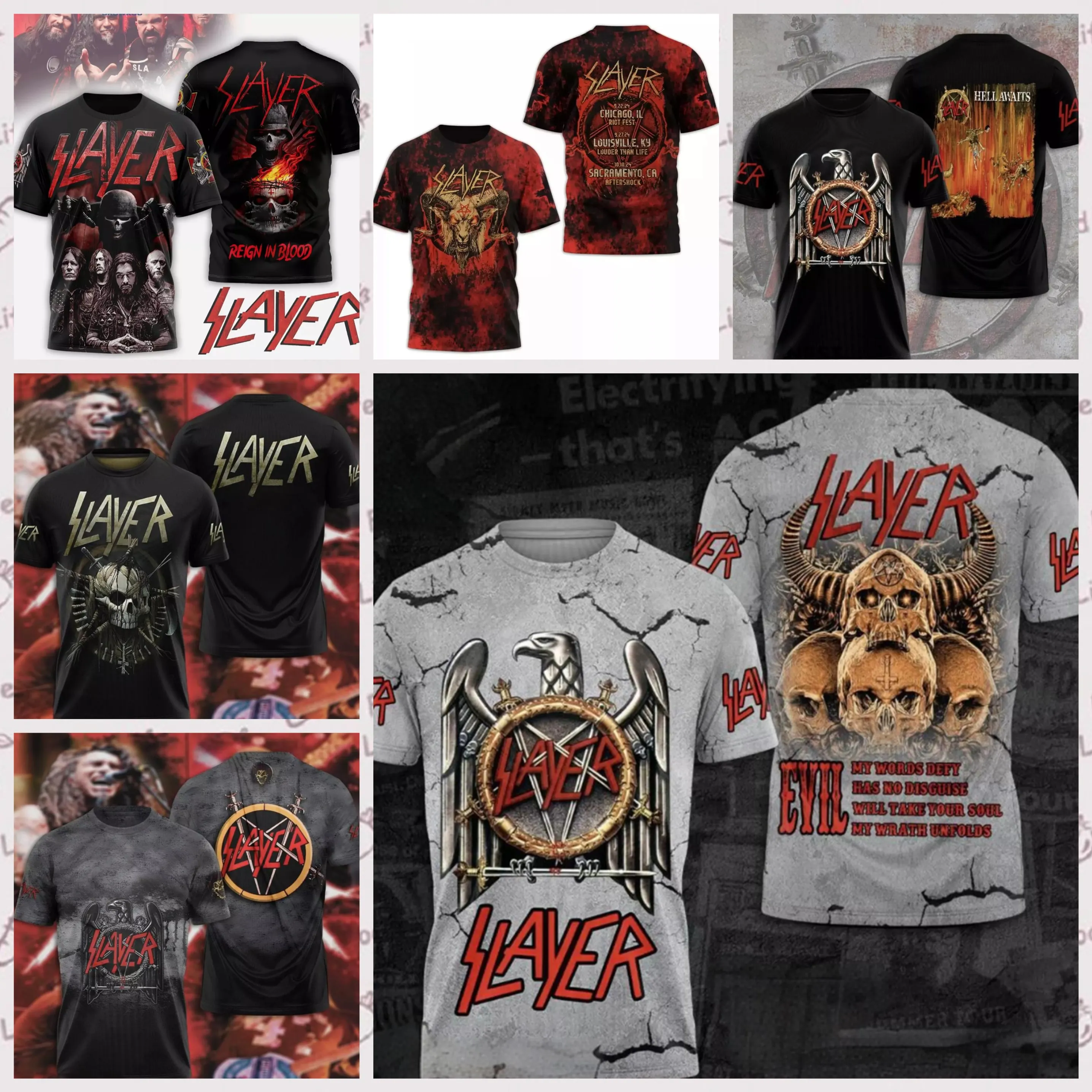 Popular metal rock band slayer impressão 3d camisetas masculinas estilo hip hop rua camiseta moda manga curta topo cosplay t