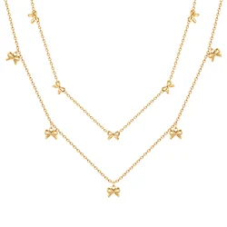 Minimalist Bow Necklaces for Women,Stainless Steel Gold Color Rolo Chain Necklace,Fashion Waterproof Jewelry Gift