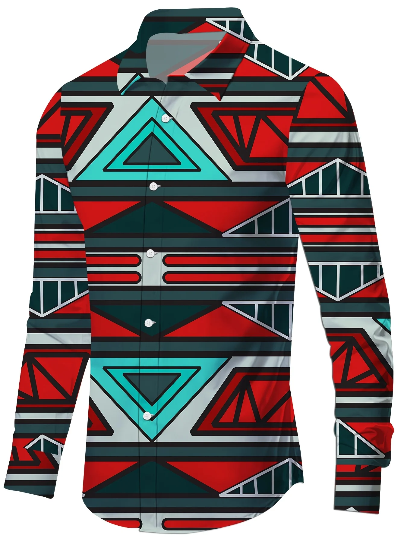 

Men'S Stylish Long Sleeve Print Button-Up Shirt - Vibrant Floral & Geometric Design, Regular Fit 2025