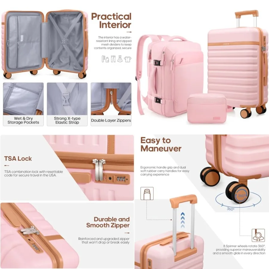 

Luggage s, Carry On Luggage 20In With Spinner Wheels, PC Hardside Suitcase Set with TSA Lock, Durable Carry On Suitcase With Tr