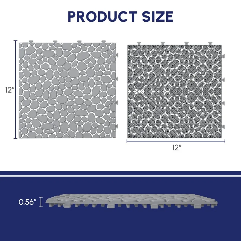 60 قطعة من بلاط سطح السفينة المتشابكة من البلاستيك الرمادي مقاس 12 بوصة × 12 بوصة من حجر حصاة خارجي/دش/شرفة مضادة للانزلاق بسعة 440 رطلًا سهلة التجميع #3