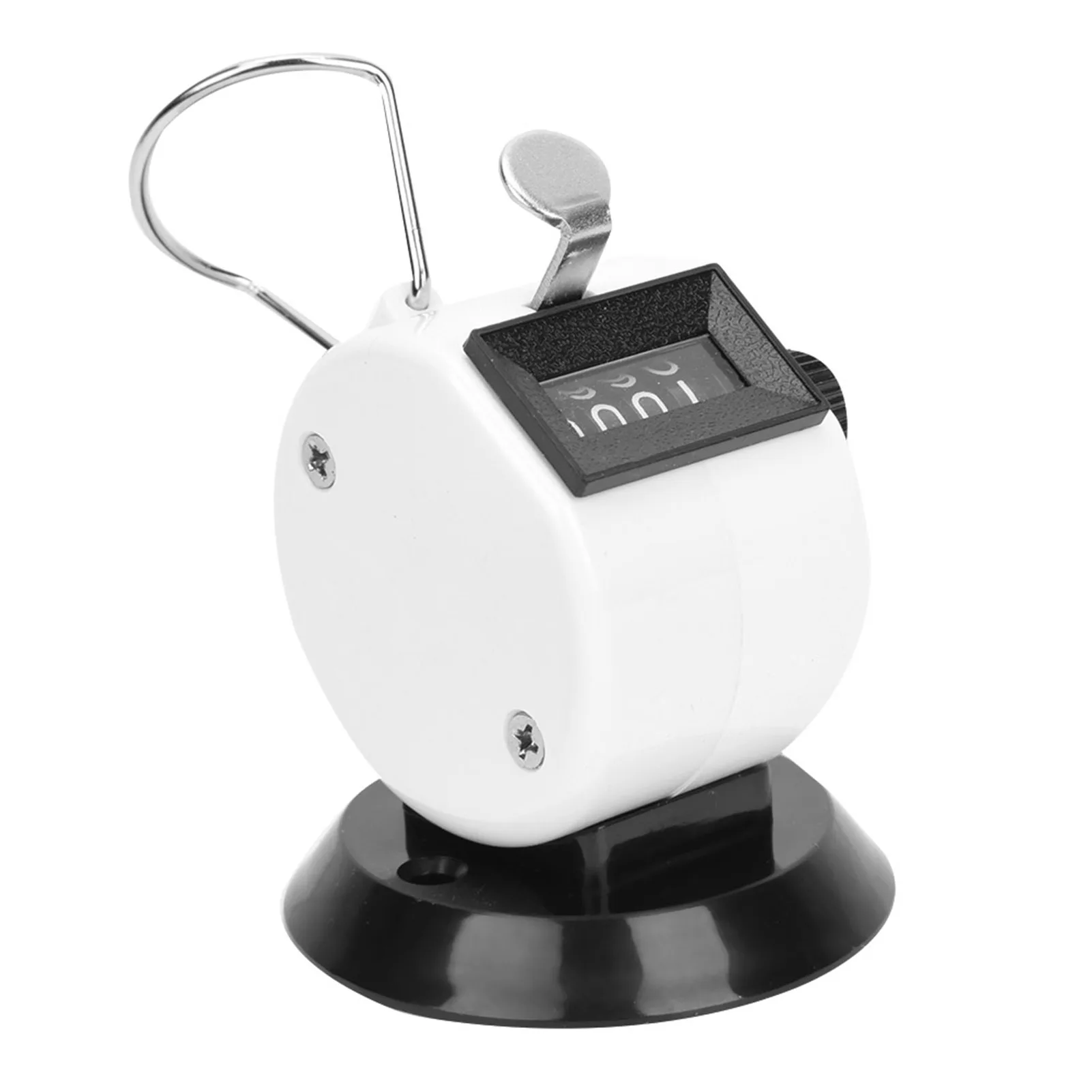 Hand Tally Counter 4-Digits ABS Plastic Shell Mechanical Handheld Counting Tool with Hook BaseWhite