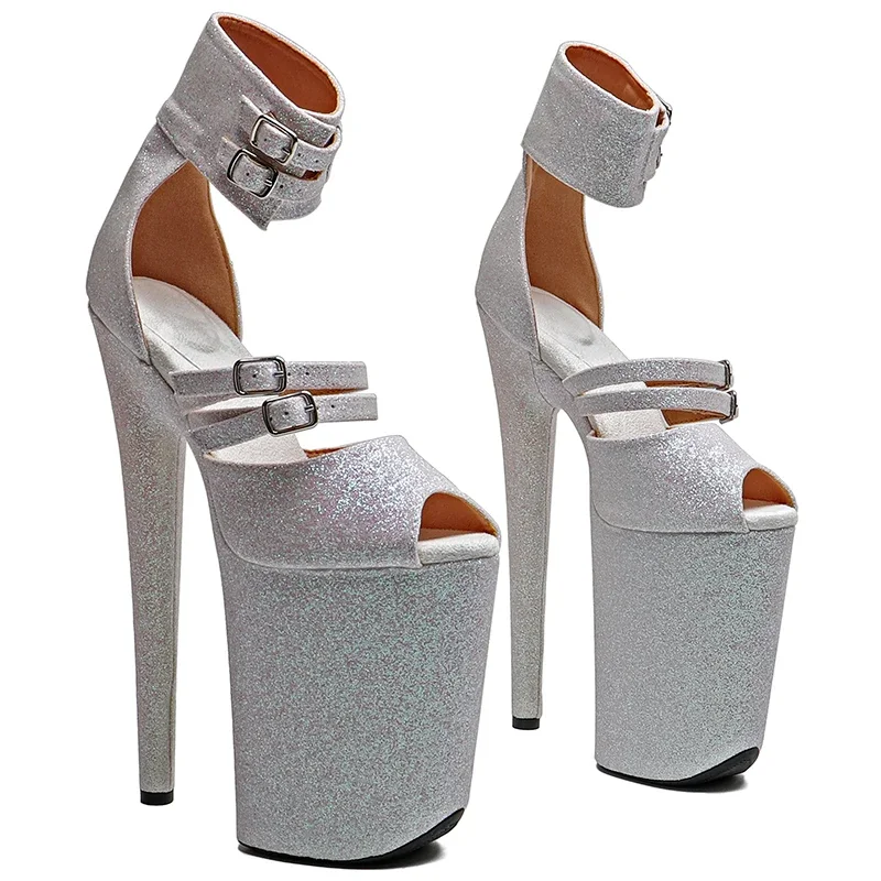 Leecabe 23CM / 9inches Glitter Upper  open toe  fashion  Platform High Heels Sandals Pole Dance shoes