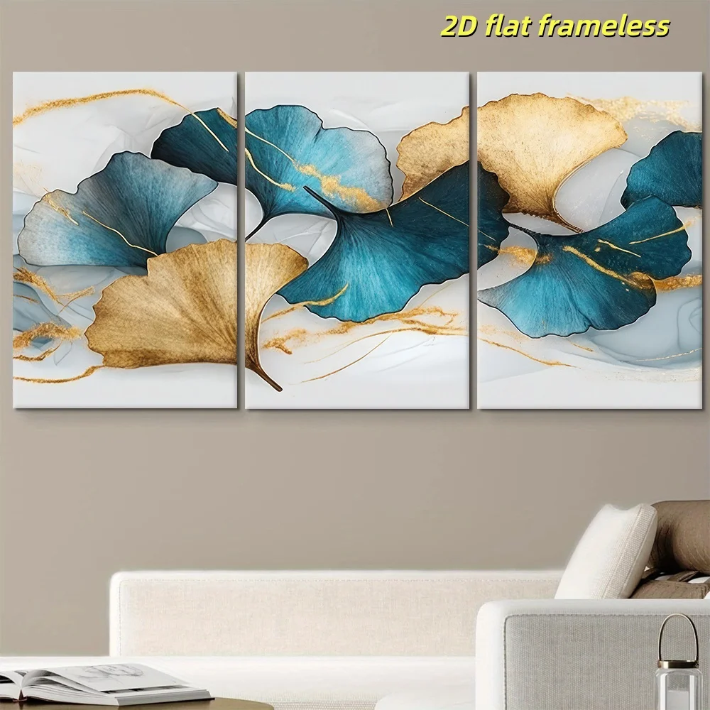 3-piece set of modern minimalist ginkgo leaf canvas posters, Nordic style home wall art decoration 2D flat printing frameless pa