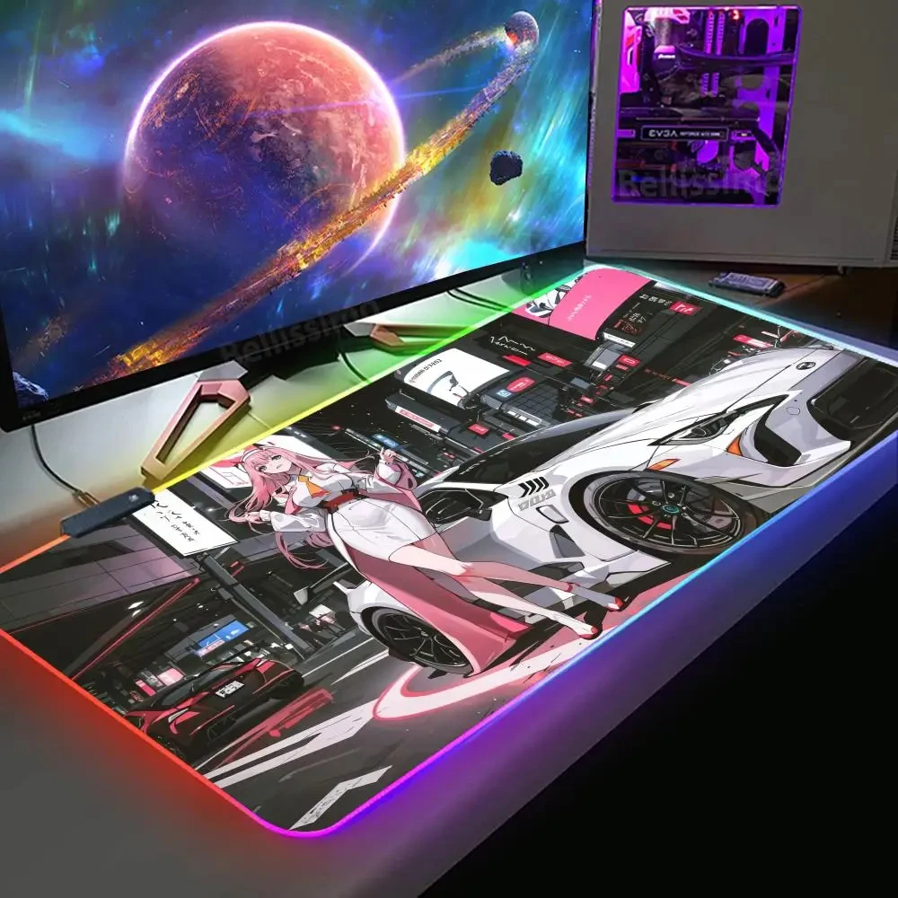 

RGB mouse pad game e-sports large anime zero two and sports car new mousepad XXL keyboard pad carpet soft anti-slip computer pad