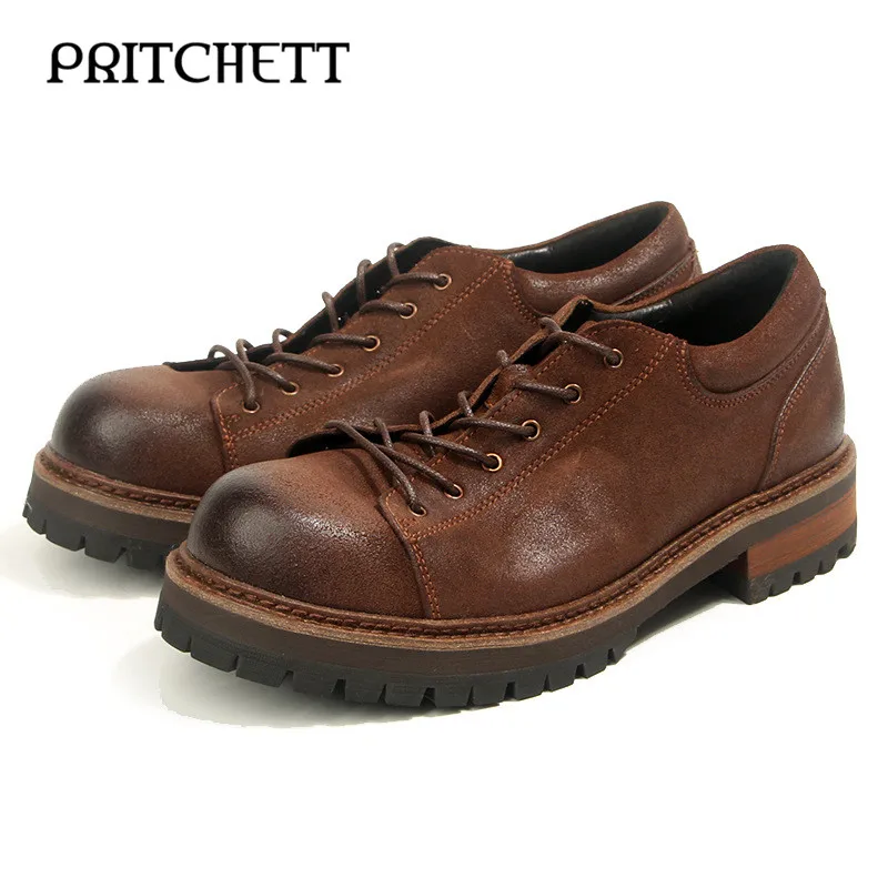 

Oil Wax Frosted Big Head Leather Shoes Retro Brown Round Toe Work Wear Thick-Soled Shoes Casual Lace-Up Men's Work Shoes