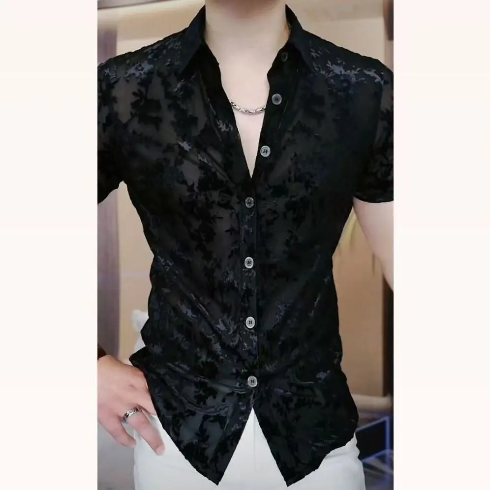 

Мужская модная летняя тонкая рубашка с коротким рукавом и отложным воротником, легкая, повседневная, универсальная, дышащая.