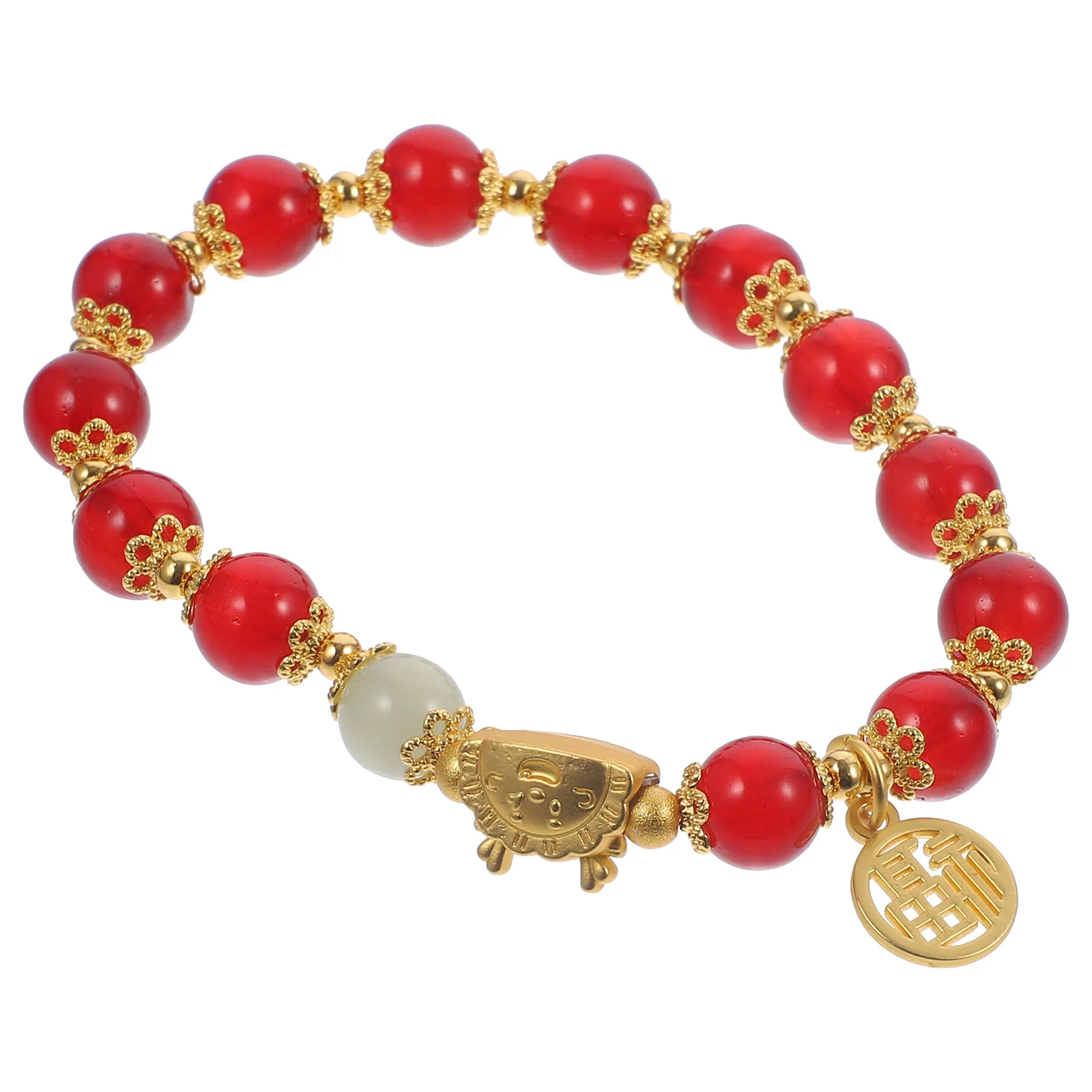 Red String Bracelet 2024 Beaded Vintage Style Chinese Zodiac Adjustable Wrist Jewelry Red Steamed Dumpling Design