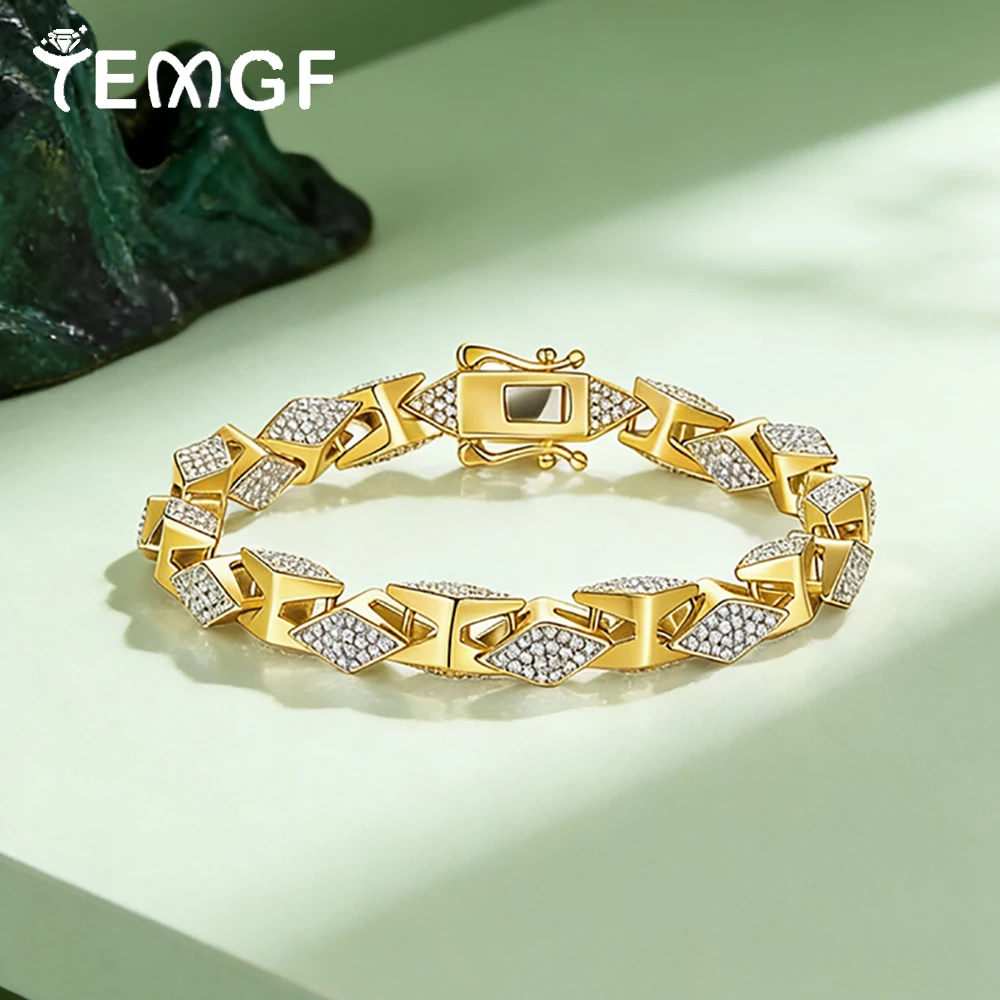 

TEMGF Full 1mm Zircon/Moissanite Bracelet for Women Men Hip Hop 925 Sterling Silver Trendy Cool Luxury Wrist Jewelry Gift