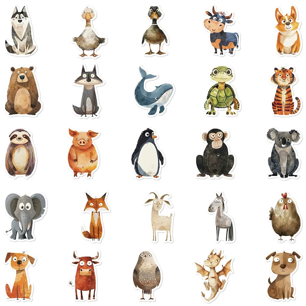 50 szt. Wyjątkowych naklejek z akwarelowymi zwierzętami - naklejki DIY na walizki, laptopy i dzienniki