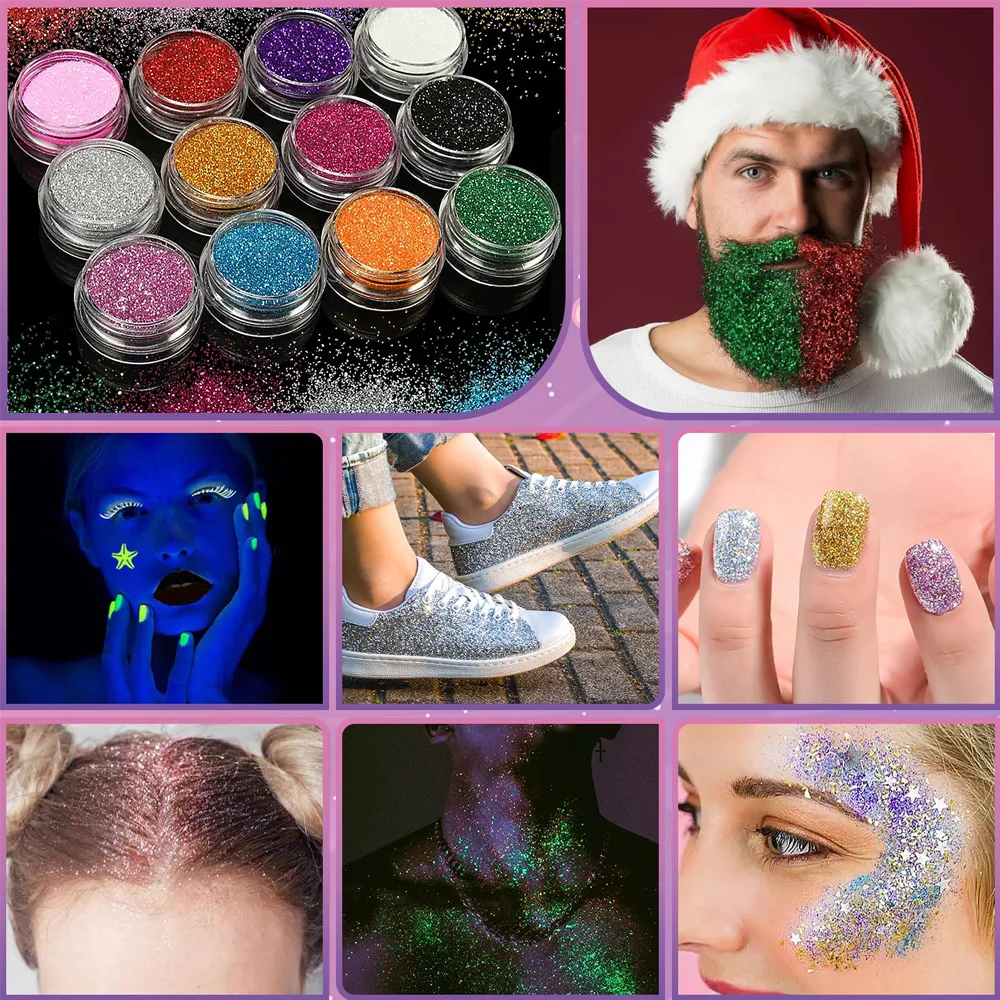 Colorful Glitter Tattoo Kit Body Art Glitter Makeup Glow in the Dark Body Paint for Party Festival Halloween Cosplay Makeup
