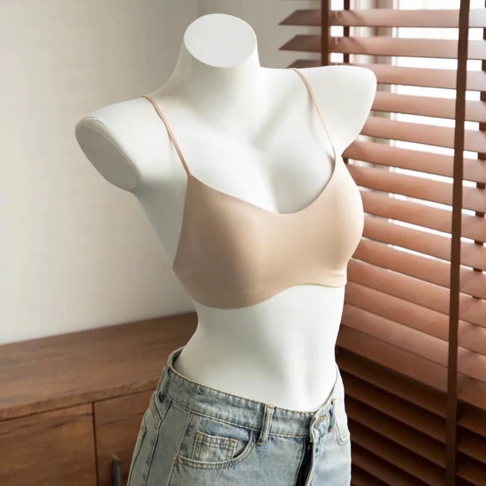 Invisible Seamless T Shirt Bra Women No Show White Top Thin Straps Racer Back Small Bust Push Up Fixed Cup Bras 32-38 No Padding