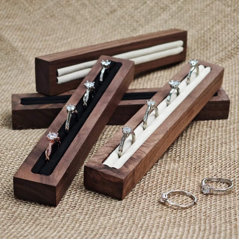 1-Slot Ring Base Wood Ring Display Tray, Fashionable High-End Accessory Display Stand Holder, Black Beige White Ring Storage Rac