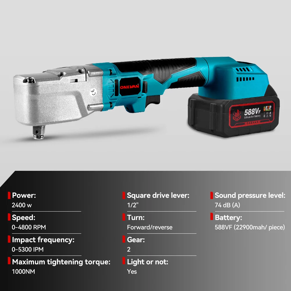 ONEVAN 브러시리스 전기 래칫 렌치 1/2'' 1000NM 제거 나사 너트 4800RPM 자동차 수리 전동 공구 Makita 18V 배터리 핀용