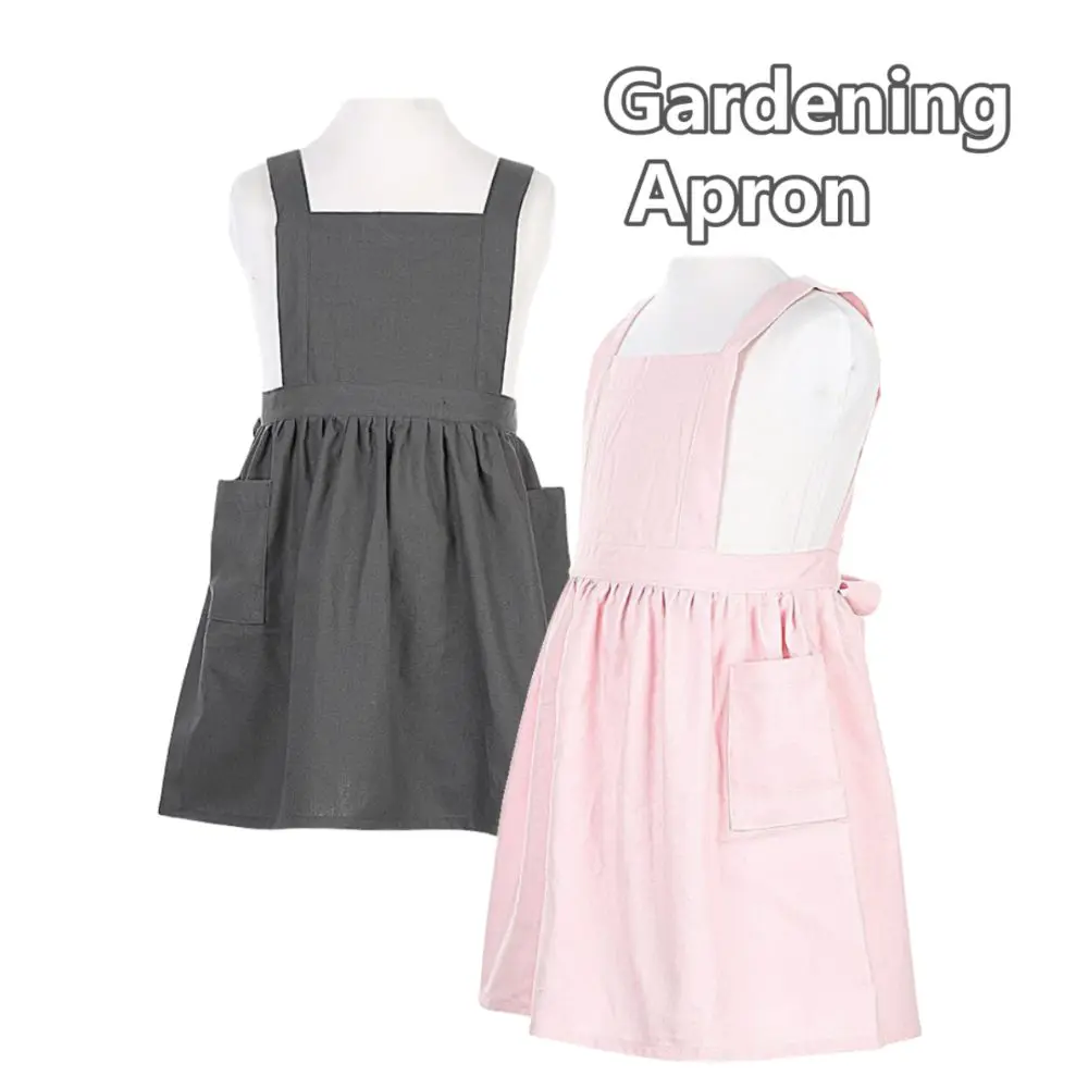 New Japanese Style Kids Apron Dress Solid Color Soft Coffee Aprons Cross-back Cotton Gardening Overalls Kitchen Accessories