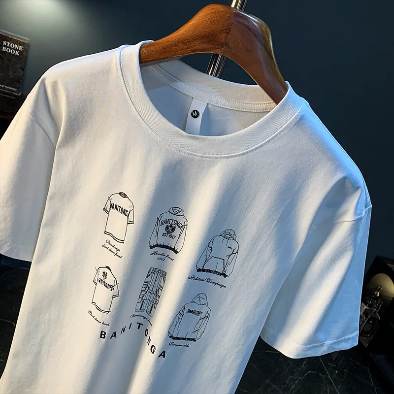 تي شيرت صيفي كاجوال للرجال بطباعة إبداعية، فضفاض ورقيق، ملابس عصرية على الطراز الكوري المسامي، بلوزة بأكمام قصيرة