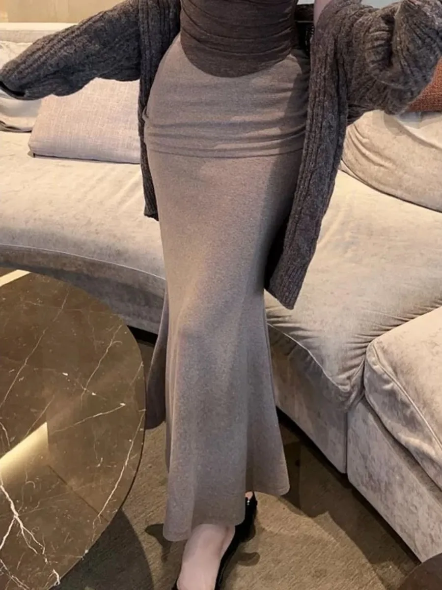 

Sexy Mermaid Long Skirt Women's High Waist Pleated Half Body New Arrival Dongda Gate Design Sensual Goddess Korean Style