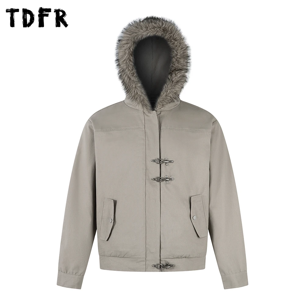 

Retro Spliced Ma-1 Bomber Jacket Mens Safari Style Winter Thick Long Sleeve Fur Collar Hooded Long Sleeve Cargo Outerwear Man