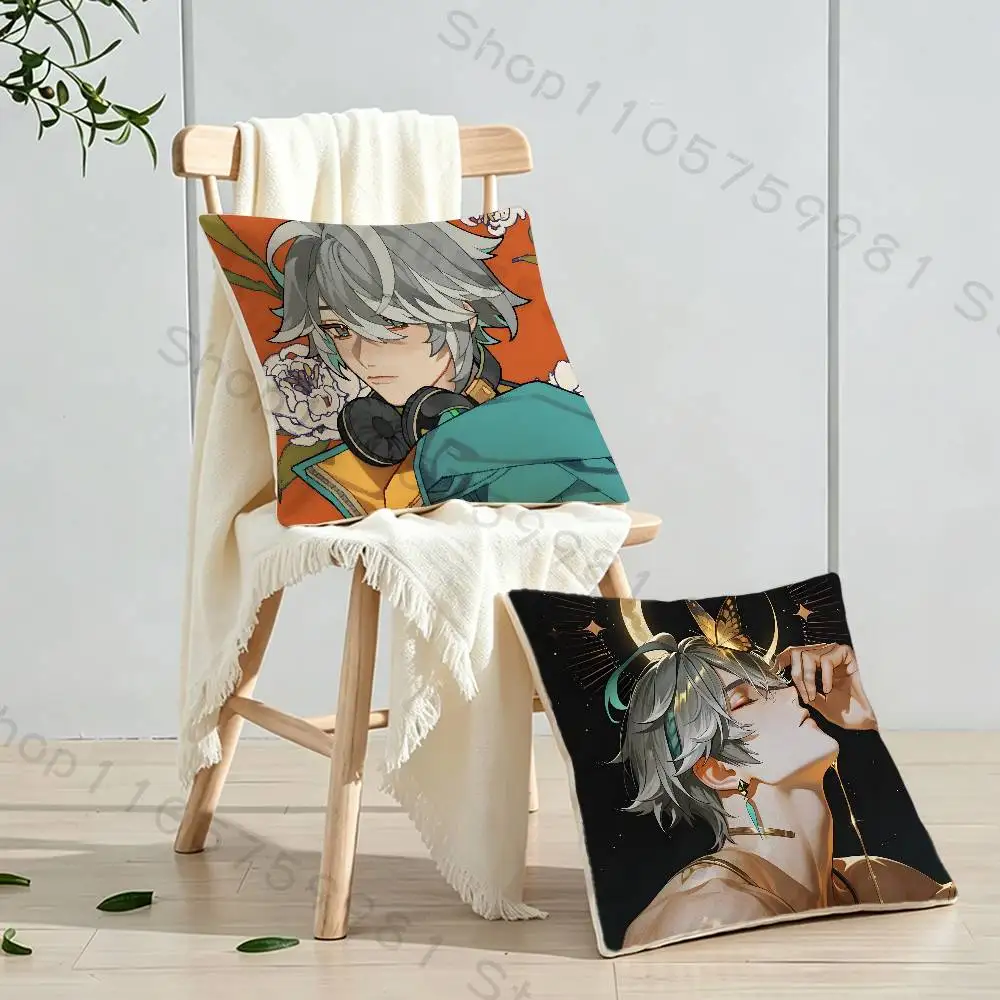 Cute Alhaitham G-Genshin Print Throw Pillow Cover Square Cushion Case for Living Room Bedroom Decor
