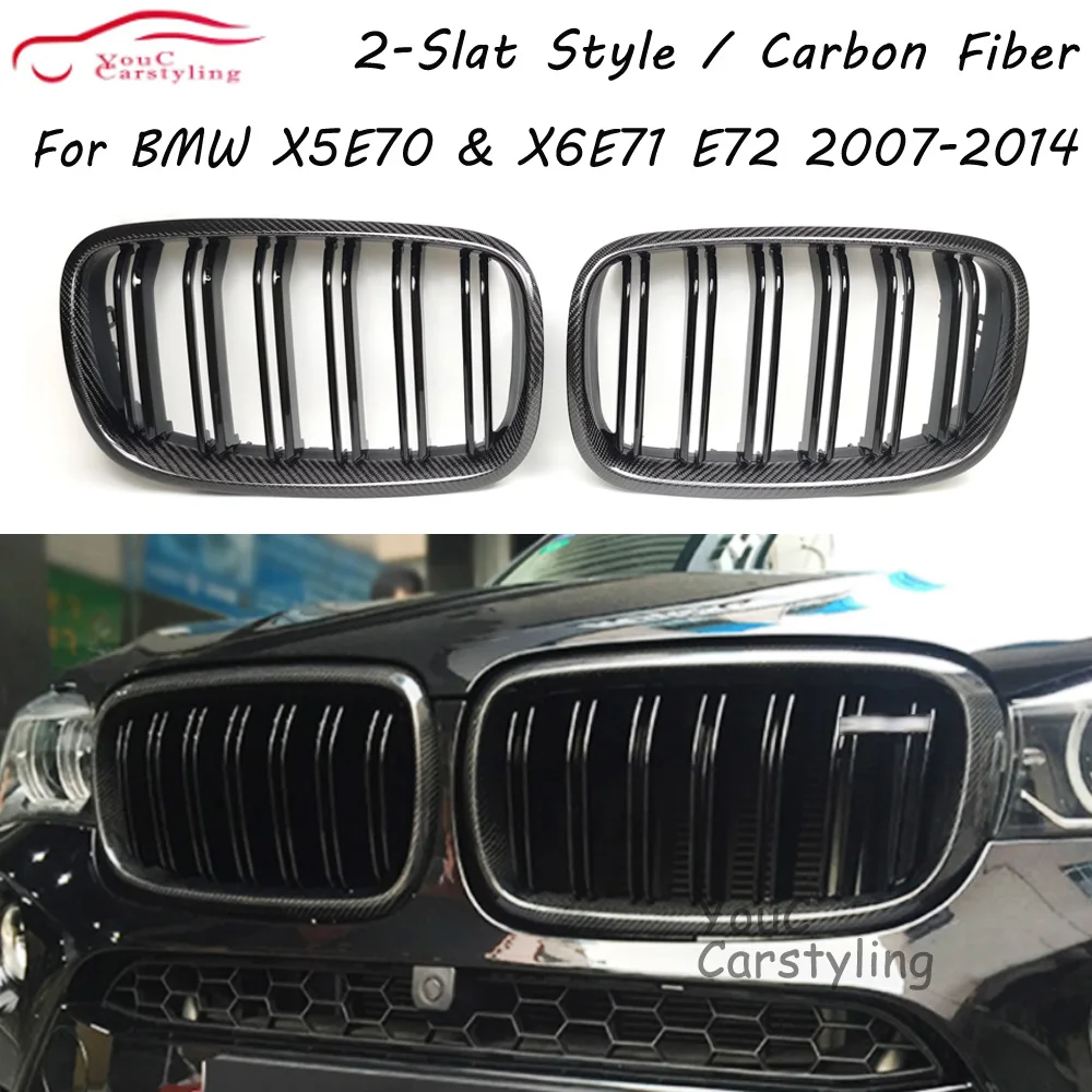 

E70 Carbon Fiber Front Kidney Grille for BMW X5 E70 X6 E71 E72 2007-2014 Gloss Black Racing Grills