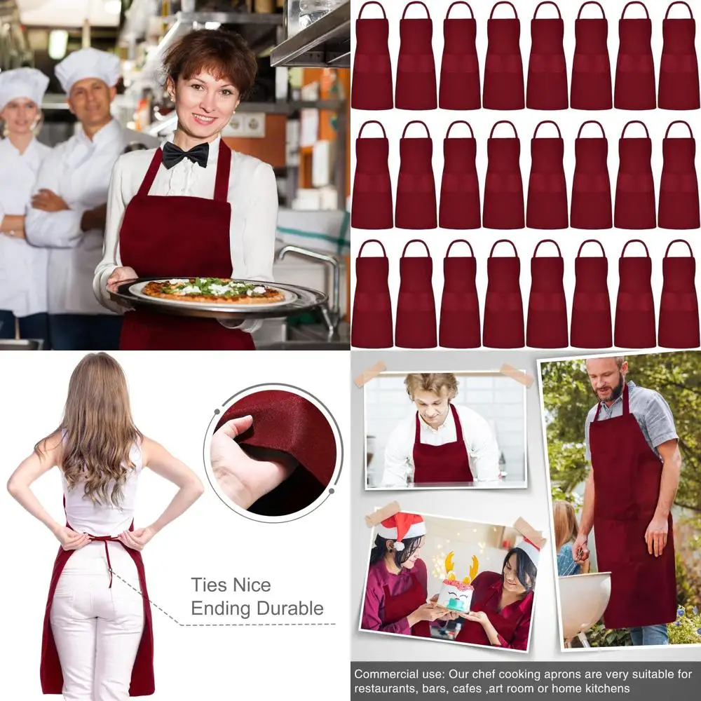 

Unisex Burgundy Red Commercial-Grade Apron Set, 24-Pack, for Kitchen, BBQ, and Crafting