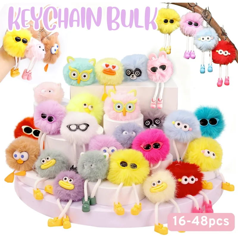 16-48 Pièces Porte-clés en Peluche Mignons en Gros, Cadeaux de Classe, Remplissages de Sacs Surprise pour Enfants, Faveurs de Fête d'Anniversaire (Couleurs Assorties)