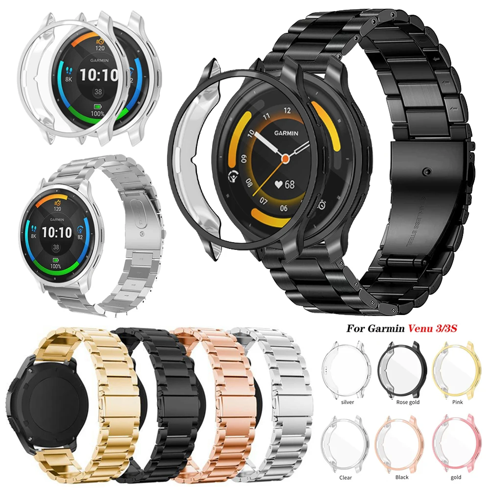 Stainless Steel Strap TPU Case Watch Band Cover For Garmin Venu 3 3S 2 2S Vivoactive 4 4S Screen Protector Shell Wrist Bracelet