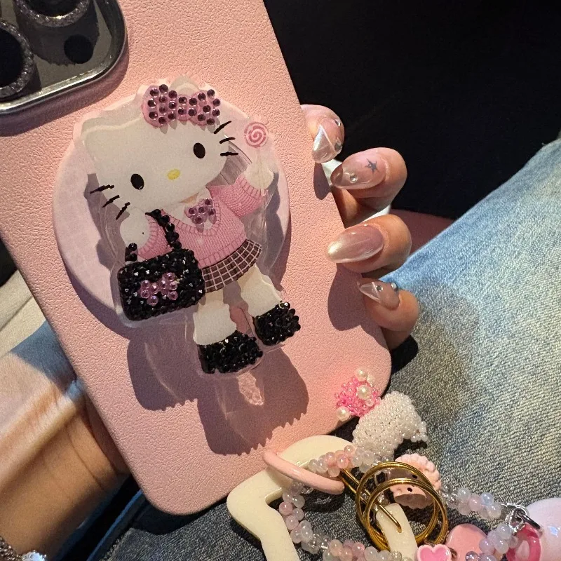 

new Cute Long Legs Bright Diamond Hello Kitty Magnetic Holder Grip Tok Griptok Phone Stand Holder Support For iPhone For Pad